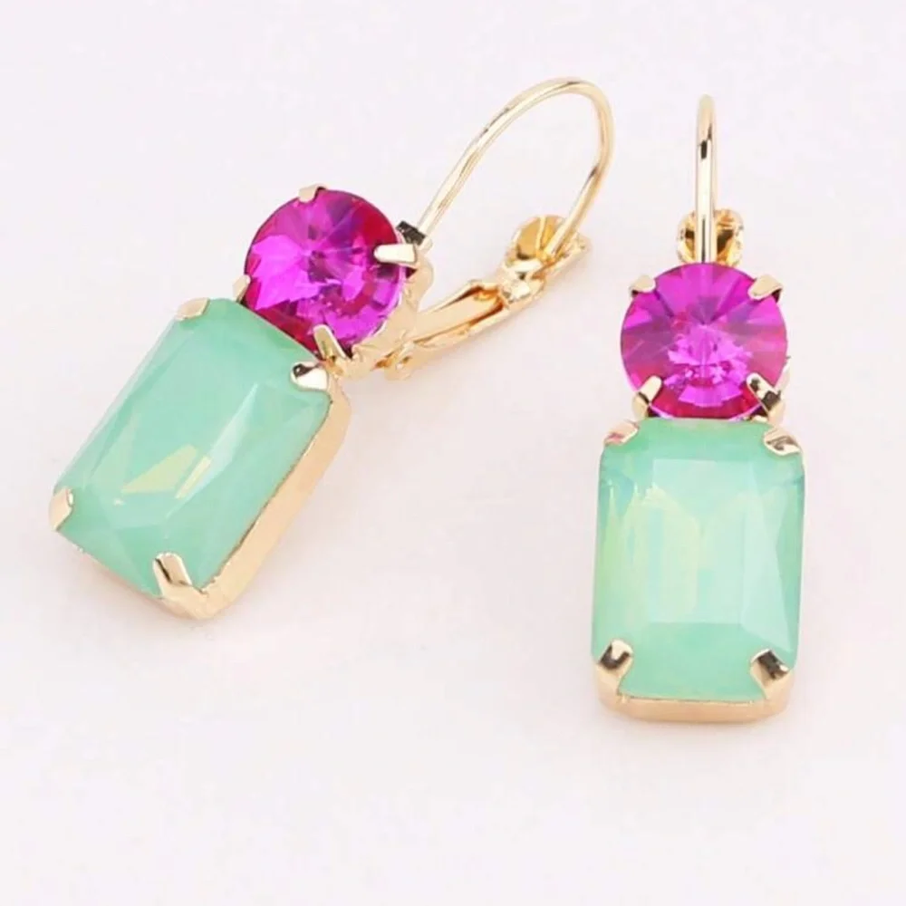 Pink & Green Crystal Drop Earrings